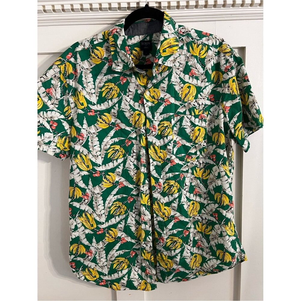 J. Crew Mens Shirt Large Button Banana Leaf Print Resort Vacation Tropical